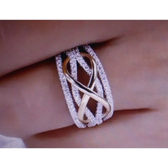 Silver & Gold Cubic Zirconia Infinity Ring Sz 7 Womens Gift NIP - Picture 4 of 4